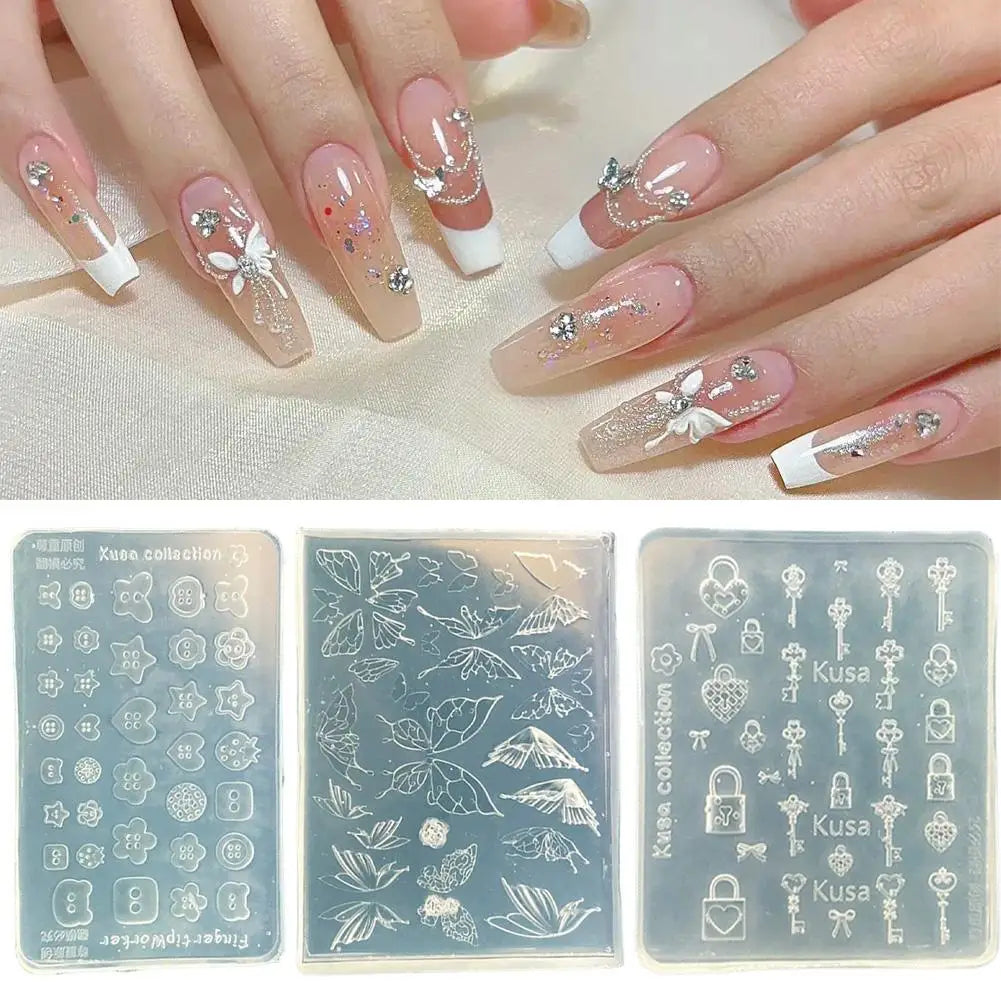 3D Silicone Nail Art Mold – Butterfly, Key, Lock & Resin Charms Silicone Nail Art Mold Oasis Select