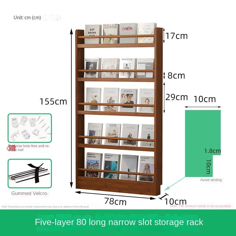Behind the door, there is a small bookshelf, a multi-layer solid wood ultra-thin bookcase, a newspaper rack, a narrow slit child Oasis Select Six layers80cm