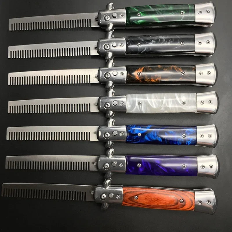 1pcs Stainless Steel Foldable Automatic Combs Knife Brushes Hair Trimmer Comb Brush Accessories Butterfly Mens Pocket Knife Comb Oasis Select
