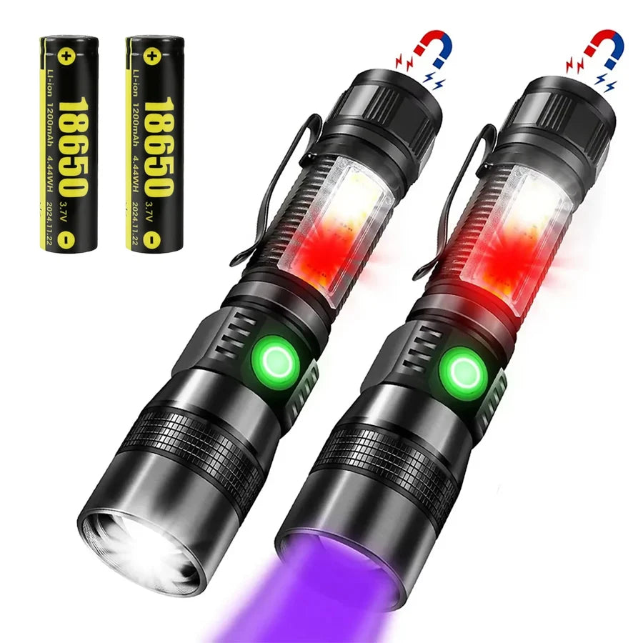 UV Light High Power Led Flashlight USB Rechargeable Camping Lantern Pets Urine Stains Black Light Led Ultraviolet Torch Lamp Oasis Select 2PCS-1200mAh ZOOM