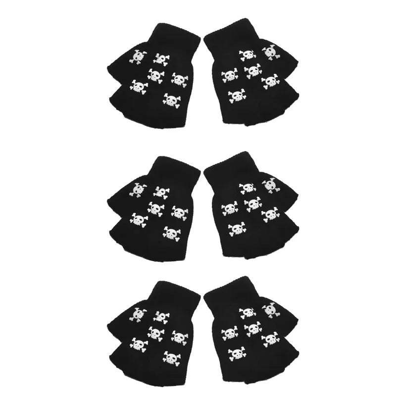 1-4pair Gloves Unisex Halloween Skeleton Skull Half Finger Gloves Glow In The Dark Fingerless Stretch Knitted Winter Mittens Oasis Select 3pair B