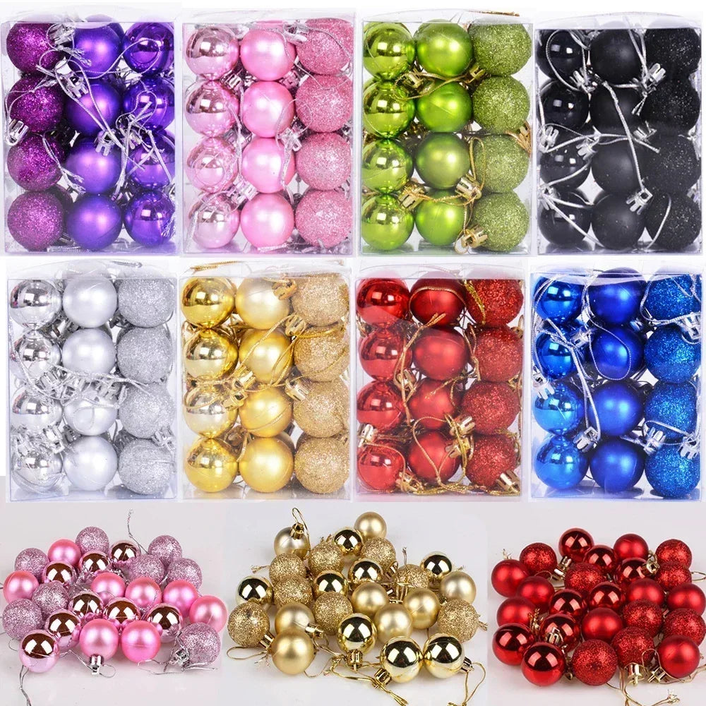 24Pcs Christmas Balls Ornament Plastic Christmas Tree Gold Red Pink Ball Pendant Hanging Decor Christmas Decoration Navidad Oasis Select