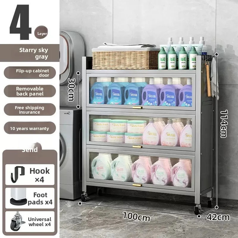 Toilet rack Floor-to-ceiling multi-functional dustproof laundry detergent Cosmetics Bathroom storage Balcony storage cabinet Oasis Select Grey 100CM 1