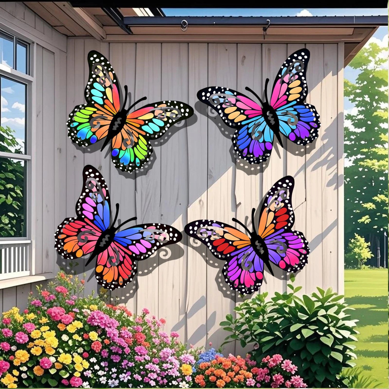 4-Piece Iron Butterfly Wall Decor – Painted Metal Garden Art Metal Wall Art Oasis Select C One Size