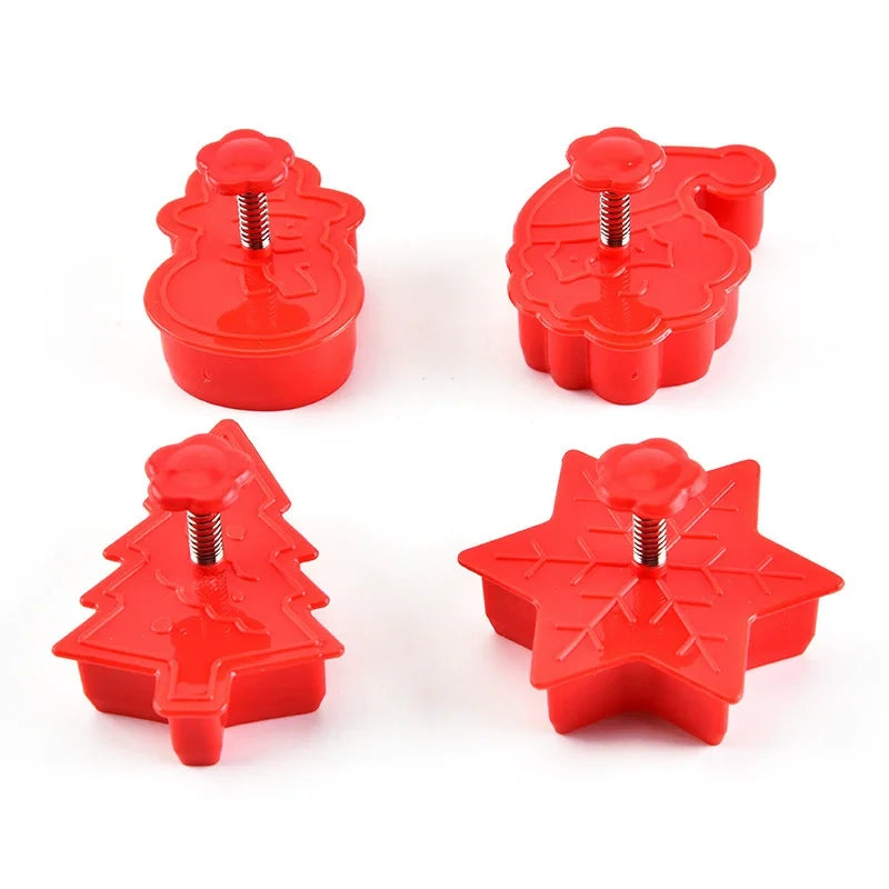 4PCS Mini Cookie Cutters, 3D Raised Cookie Stamps, Snowflake, Snowman, Candy Baking Molds, Christmas Ornament Cookie Cutter Oasis Select Red