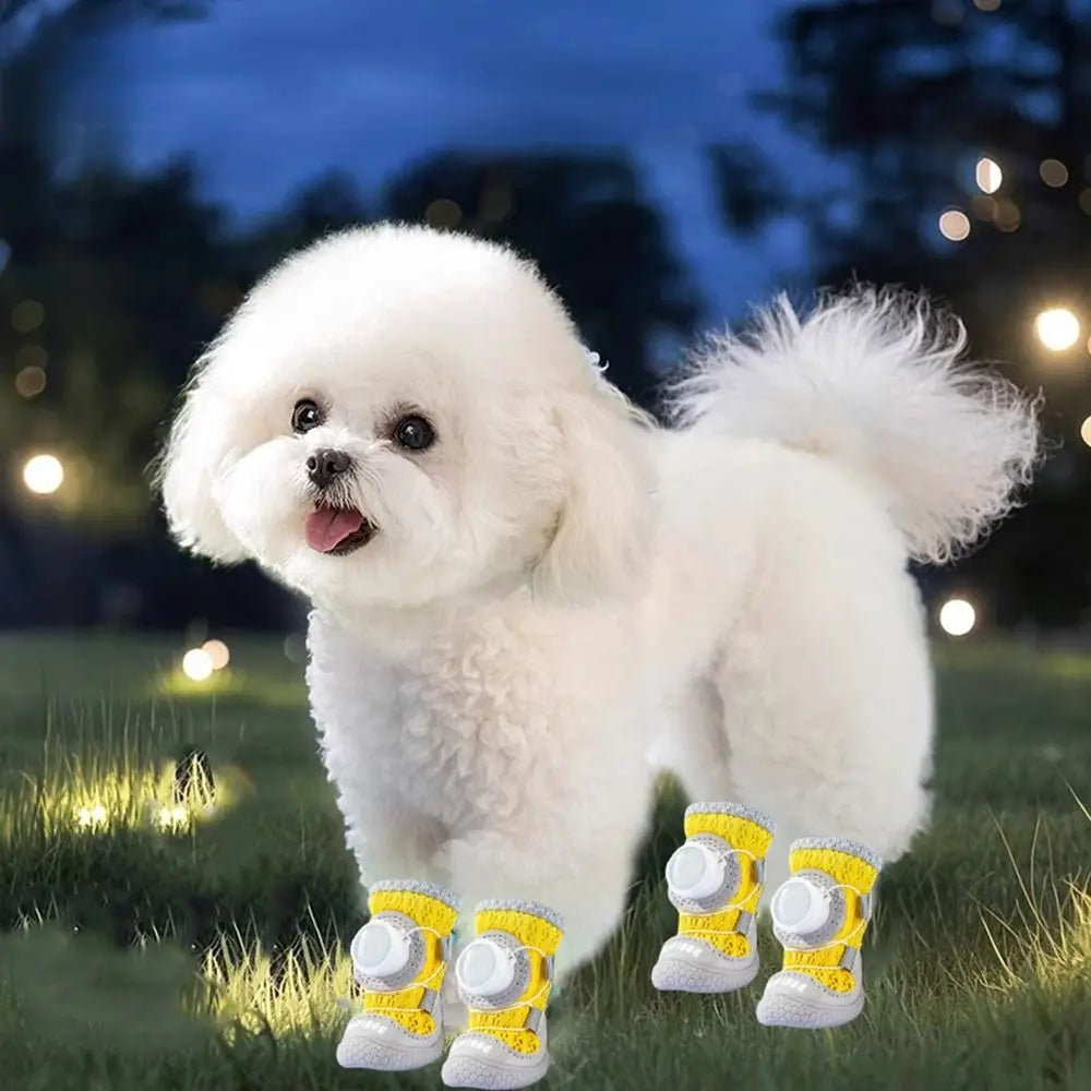 4Pcs/Set Fashion Breathable Button Dog Shoes Anti-slip Reflective Dog Footwear Comfortable Soft Sole Dog Paw Protectors Summer Oasis Select