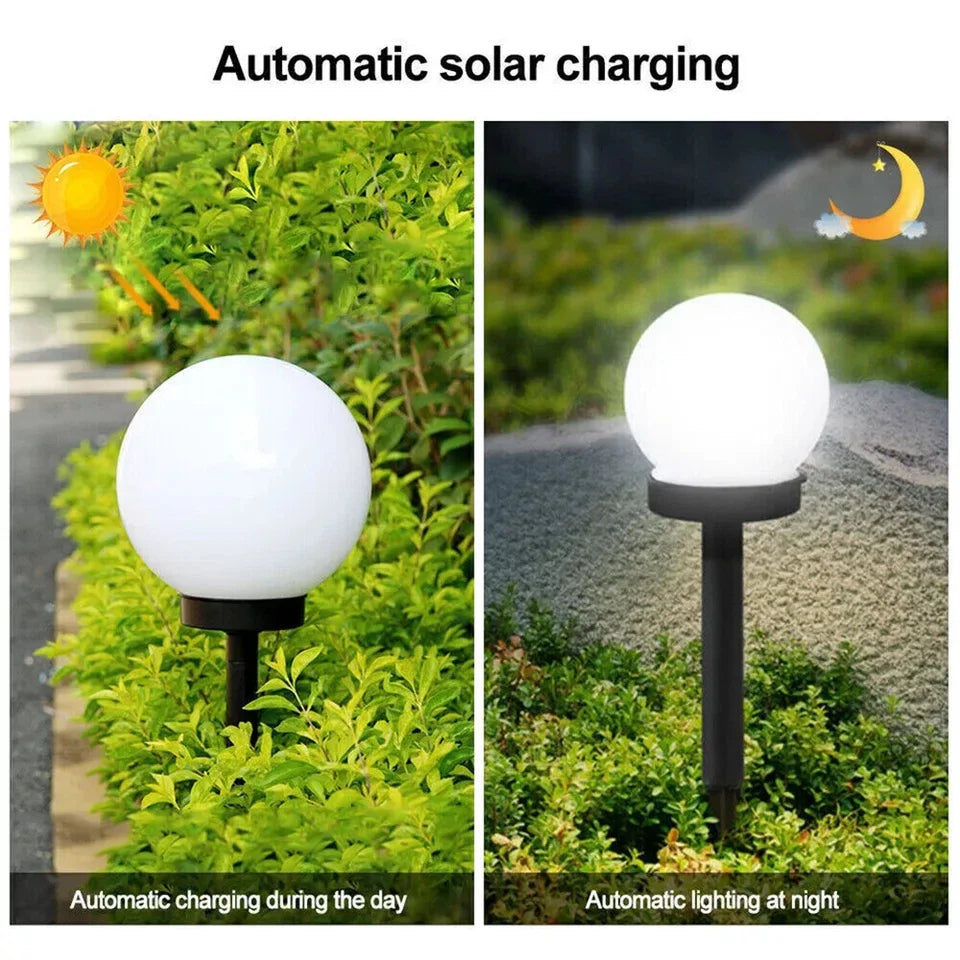 Solar Powered LED Garden Lights Stake Post Patio Path Outdoor Globe Lighting Lawn Ground Mounted Light Courtyard Lawn Lamp 2PCS Oasis Select