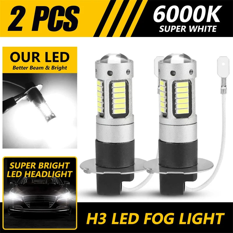 2pcs Car H3 LED Fog Lights High Power Lamps Daytime Running Light Bulbs Super Bright 6000K White Lamp Oasis Select Default Title