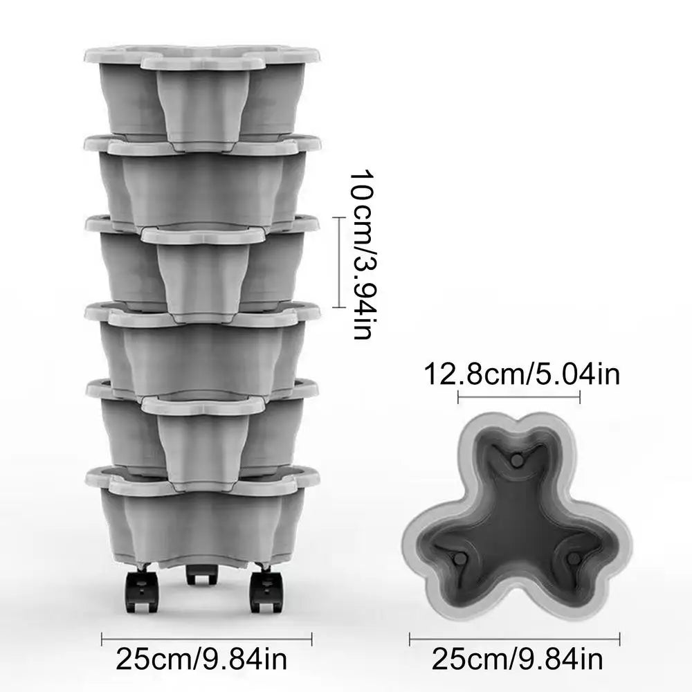 6 Tier Vertical Tower Stackable FlowerPot Multi-layer Plastic Flower Pot with Movable Casters Strawberry Planter Tower Home Gard Oasis Select single attribute