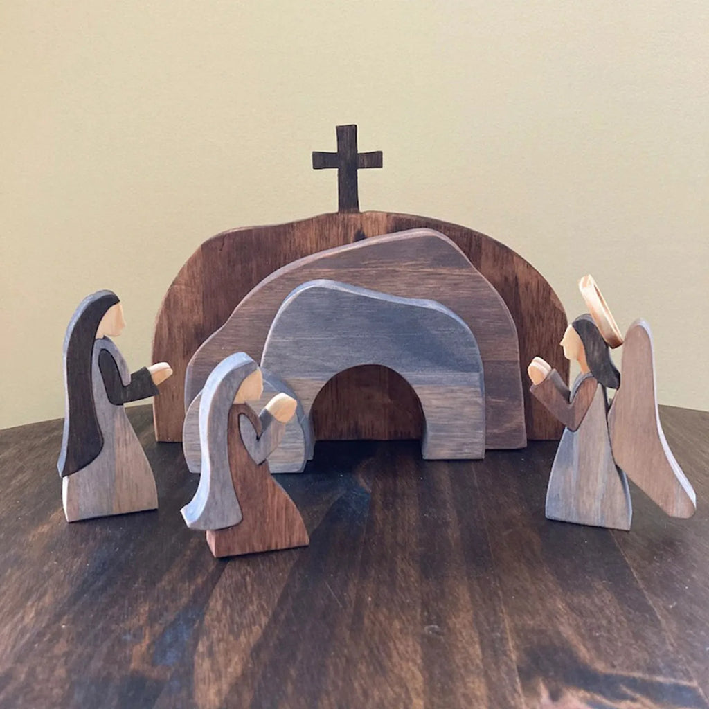 Easter Resurrection Scene Wooden Figurine – Risen Christ Decor Holiday Figurine Set Oasis Select