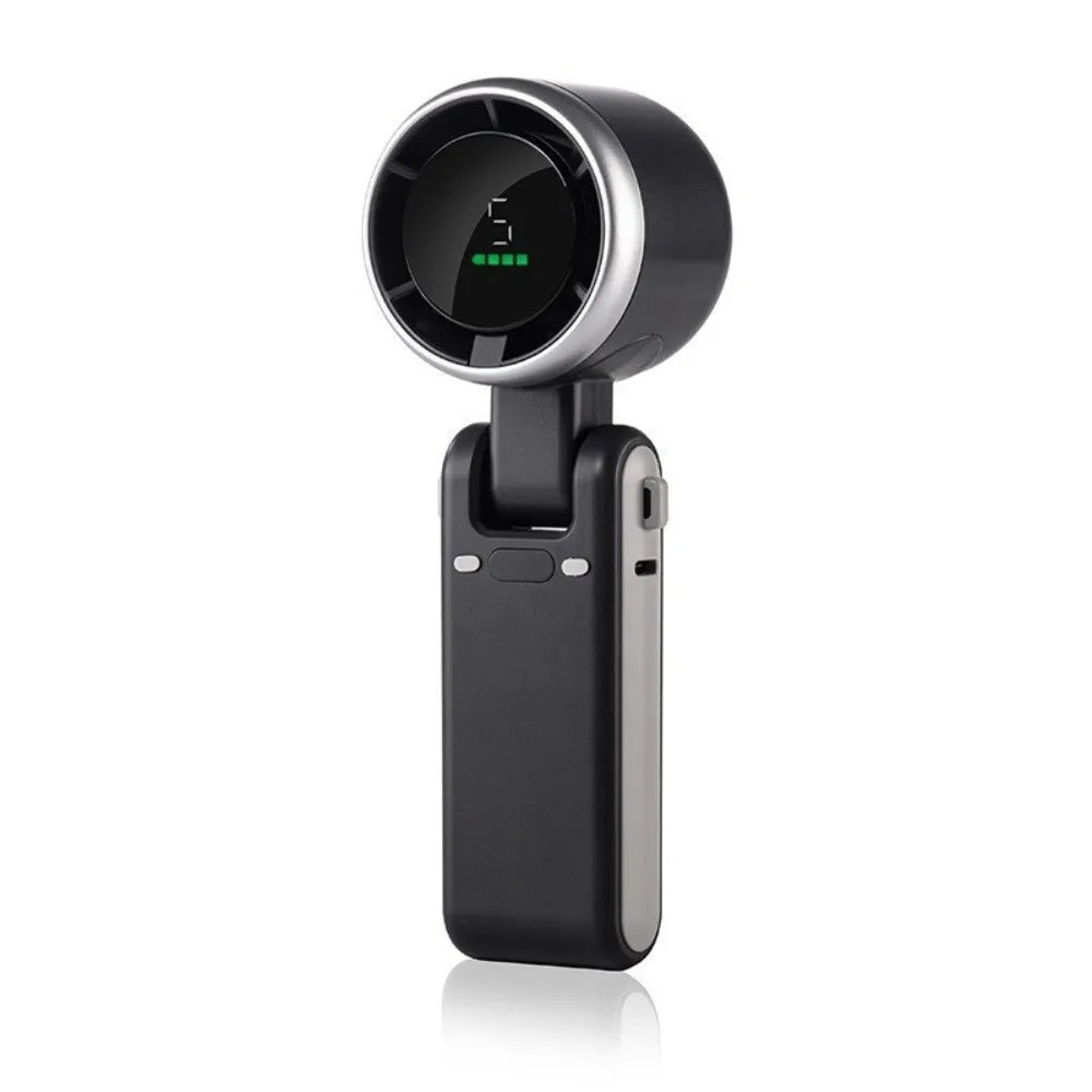 Folding Battery Mini Handheld Fan LED Display 180 Degree Hanging Neck Fan USB Rechargeable High Speed Fan Travel Oasis Select black