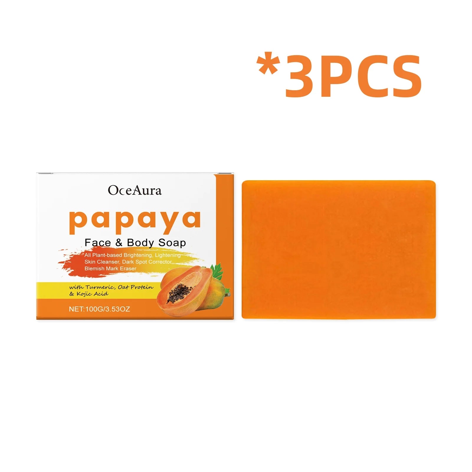 OCEAURA Papaya Turmeric Nourishing Bath Soap Deep Clean Improve Dull Skin Remove Dirt Smooth Epidermis Body Moisturize Bath Soap Oasis Select 100g Boxed X 3PCS