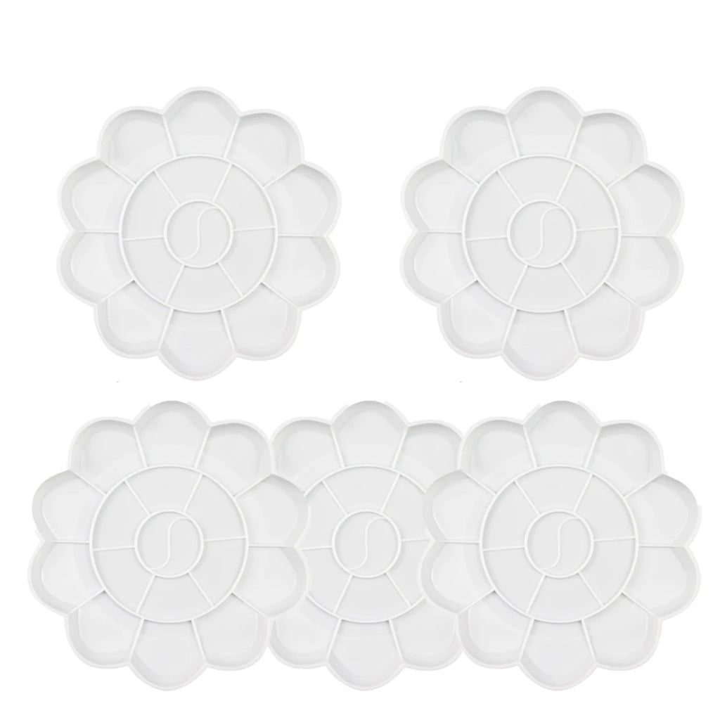 1-5PCS Flower Painting Palette Wells Plastic Reusable Artists Acrylic Watercolor Oil Portable Easy Clean Mixing Tray Oasis Select L 5pcs