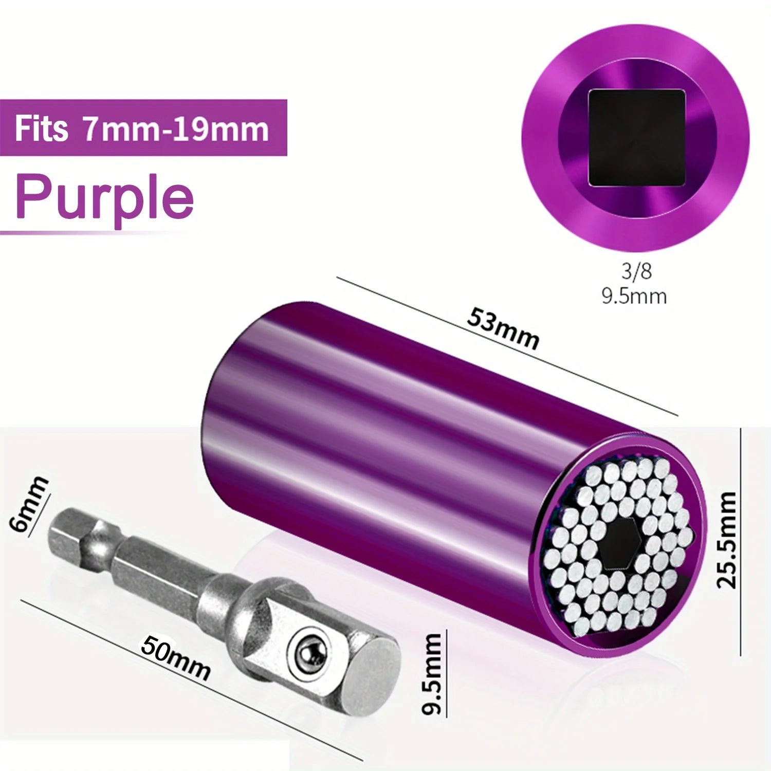 Universal Socket Wrench Set 7-19mm with 3/8-inch Professional Impact Socket Adapter Multi- Nut Tightening Quick Ratchet Stand Oasis Select PURPLE