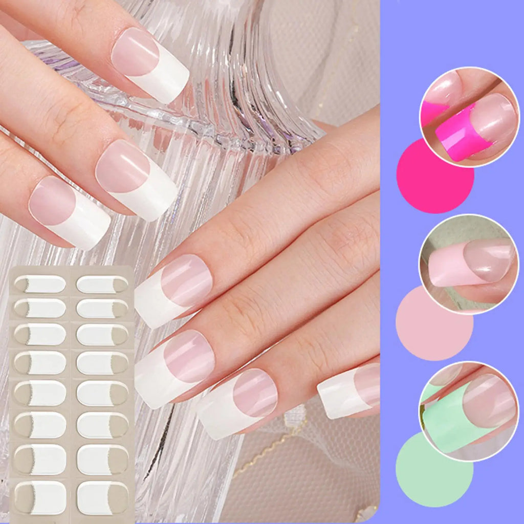Semi Cured Gel Nail Strips French Gel Sticker Nails No Damage Manicure Supplies for Women Wife Ladies Girls Beauty Lovers Oasis Select