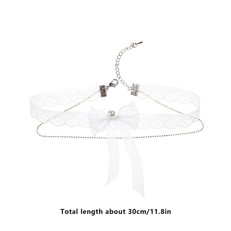 1pcs Fashionable And Sexy Bow White Faux Lace Choker Neck Accessory Elegant Lace Bowknot Choker Necklace Choker Short Chain Oasis Select