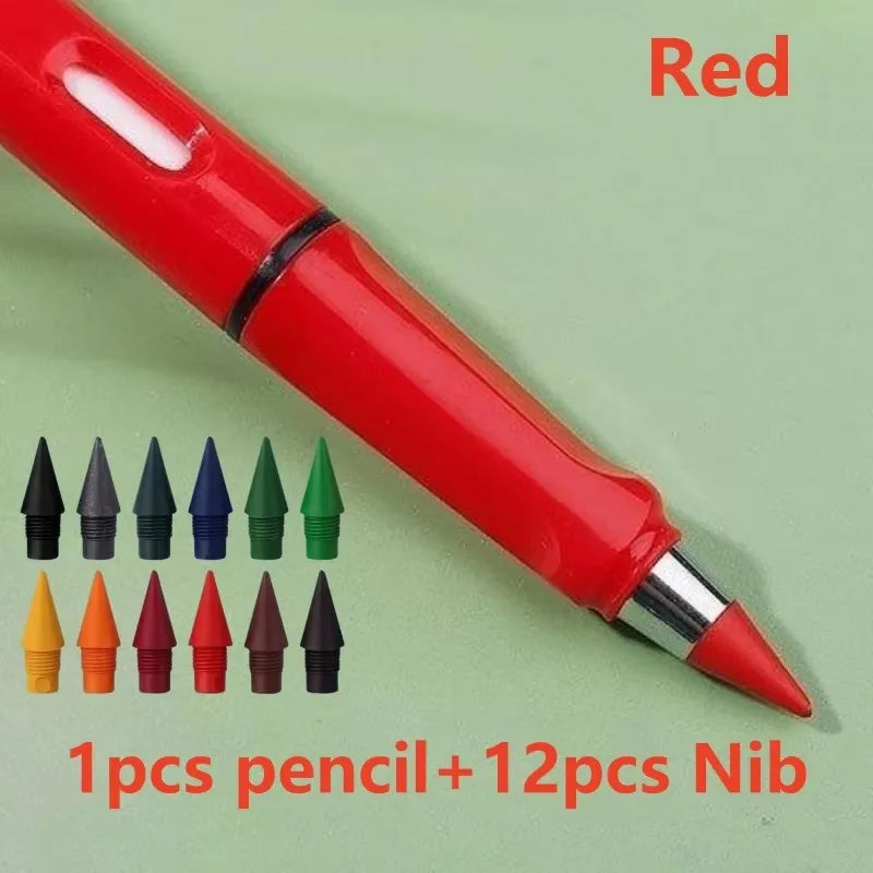 1/2set Kawaii 12 Colors Eternal Pencil No Ink Unlimited Pencils School Kids Art Painting Color Sketch Writing Stationery Oasis Select 1set red