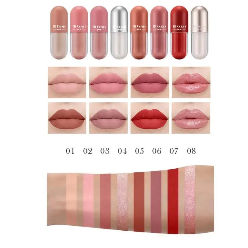 8pcs Velvet Finish Lip Gloss Set Long Lasting Liquid Lipstick Non Stick Easy Apply Mist Lipsticks Gift Beauty Makeup Oasis Select