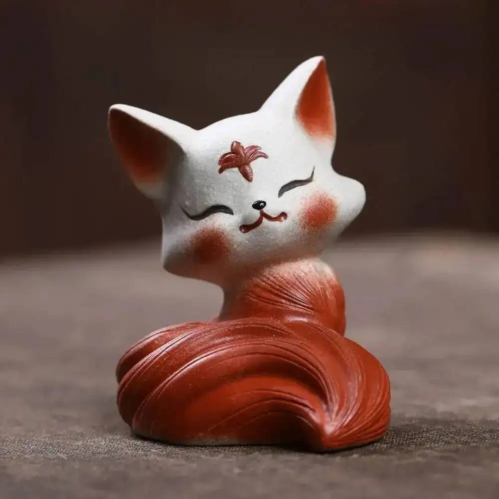Purple Clay Tea Pet Fox Ornament Nine-tailed Spirit Fox Sculpture Creative Painted Tea Tray Decoration Accessories Tea Set Can Oasis Select Fox head Tilted
