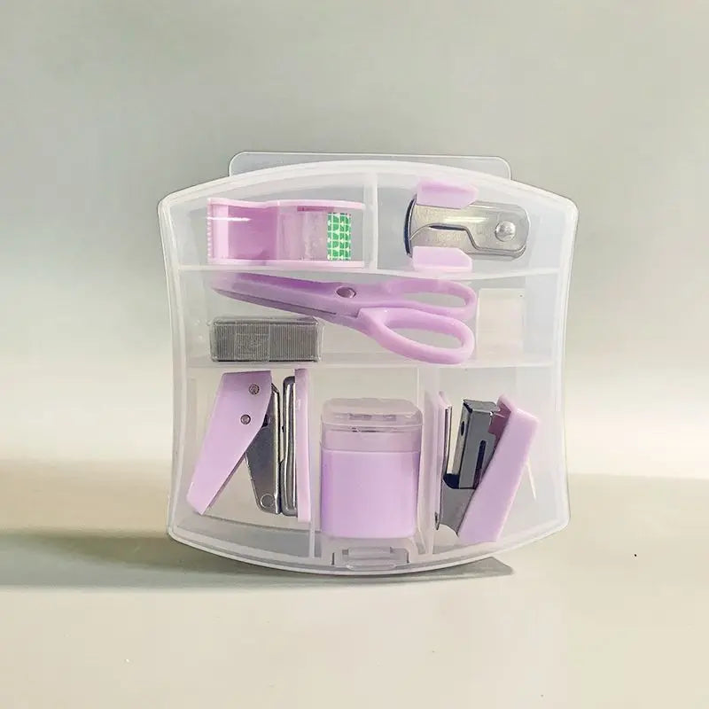 8PCS portable office school mini stationery gift box, including puncher, stapler, small tape, pencil case, scissors, 500 staples Oasis Select PURPLE