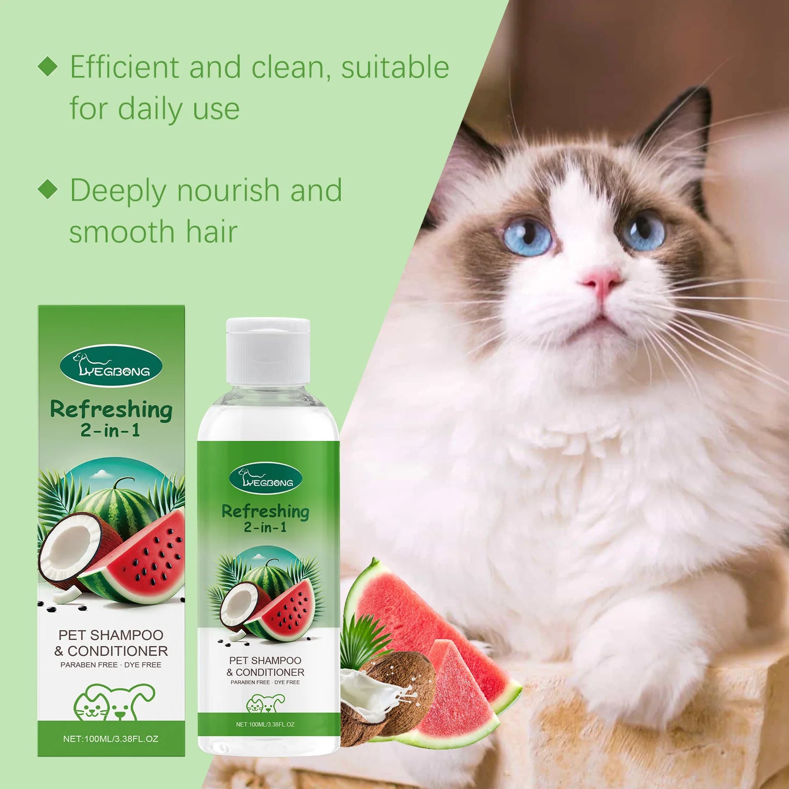YEGBONG 2-in-1 Pet Shampoo Conditioner for Dog Moisturizing Hypoallergenic Long-Lasting Scent Coat Care Cleansing Bath Liquid Oasis Select