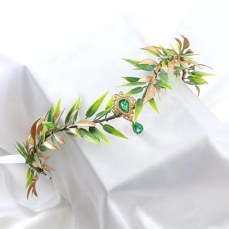 Retro Elf Crown Fairy Leaf Tiara Elf Ears Pendant Forest Garland Women Elven Princess Headpiece Wedding Halloween Hair Jewelry Oasis Select