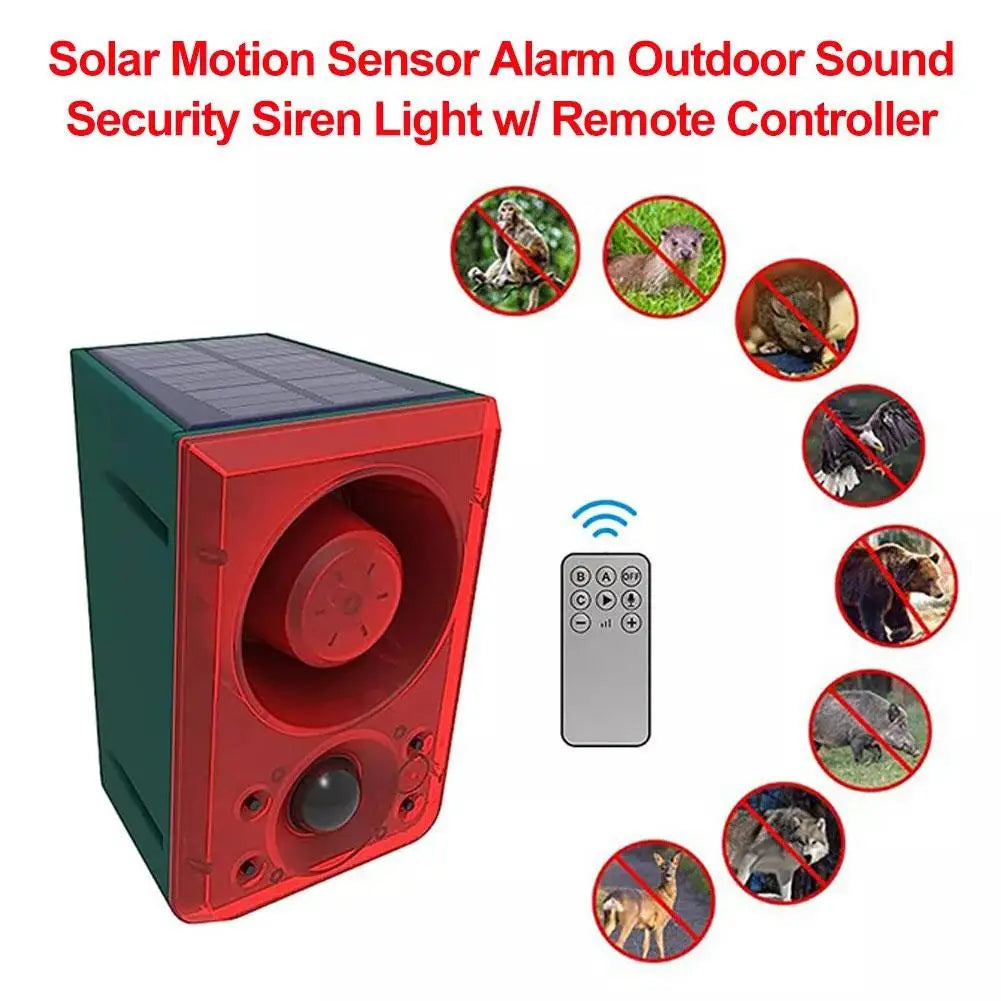 Solar Motion Sensor Animal Repeller – 130dB Alarm & Strobe Solar Security Alarm Oasis Select