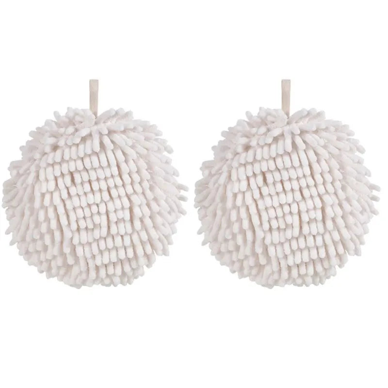 1/2/3pcs Chenille Hand Towels Kitchen Bathroom Hand Towel Ball with Hanging Loops Quick Dry Soft Absorbent Microfiber Towels Oasis Select 2pcs-White