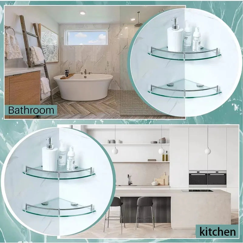Glass Shelf Bore Bathroom Organizer Triangle Corner Shower Bathroom Organizers Accessories Hardwares Wall Hardware Fixture Home Oasis Select