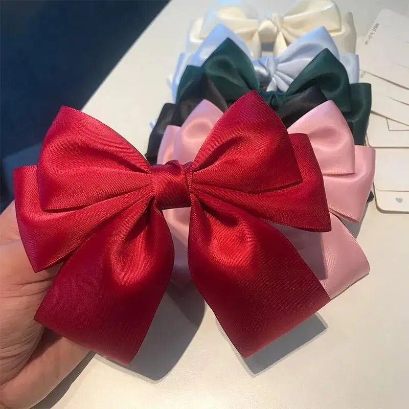 Solid Color Bow Ribbon Hair Clip New Women Bowknot Barrettes Women Ponytail Clip Headband Girls Hair Accessories Gift Oasis Select