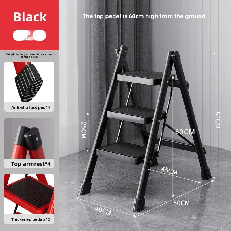 Herringbone Ladder Household Ladder Folding Telescopic Multifunctional Indoor Stairs Thickened Climbing Ladder Escalator Oasis Select A-Black-3