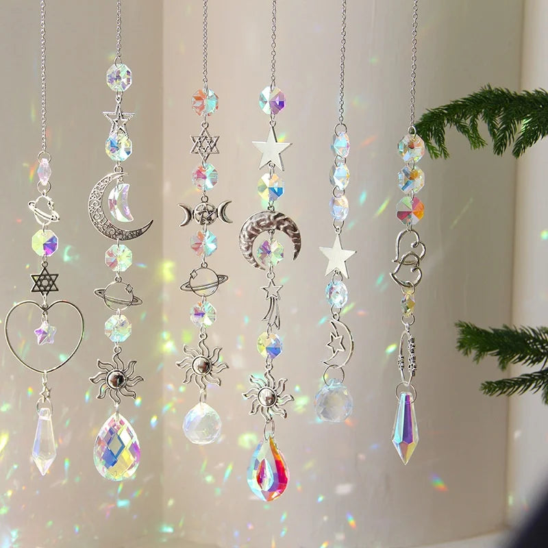 Crystal Wind Chime Love Heart Moon Sun Catcher Hanging Pendant Dream Catcher Rainbow Hanging Drop Windchime Home Garden Decor Oasis Select