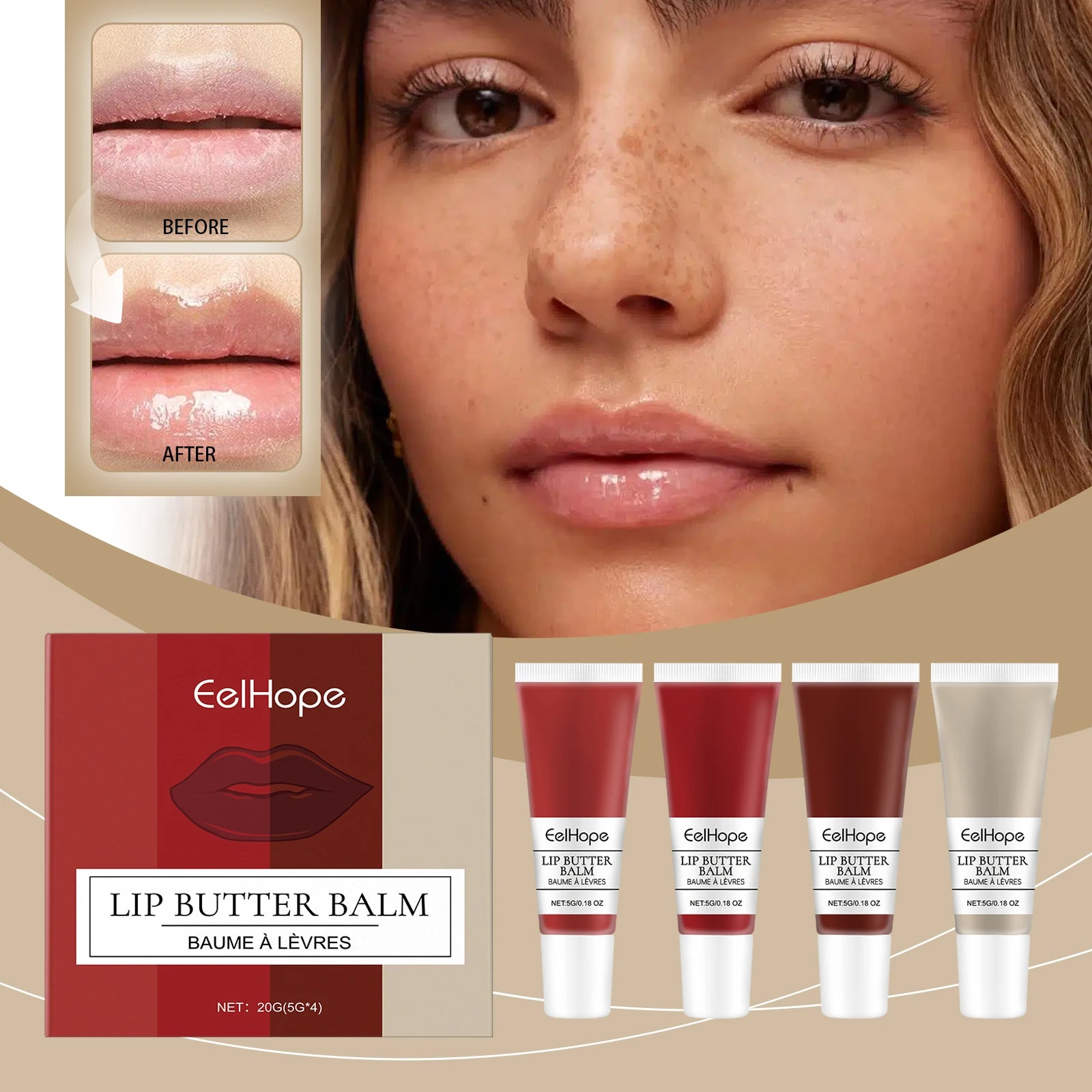 Eelhope 4-Color Lip Butter Balm Set – Moisturizing & Glossy