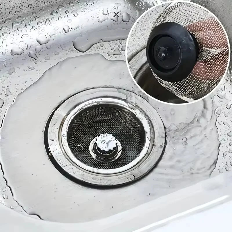 2Set Kitchen Sink Strainer With Handle & Stopper Replacement Drain Basket Stainless Steel Mesh Filter Waste Hole Oasis Select