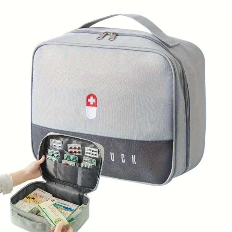 1pc Grey Household Medical Emergency Kit Portable Large Capacity Portable Multifunctional Layered Storage Kit Oasis Select