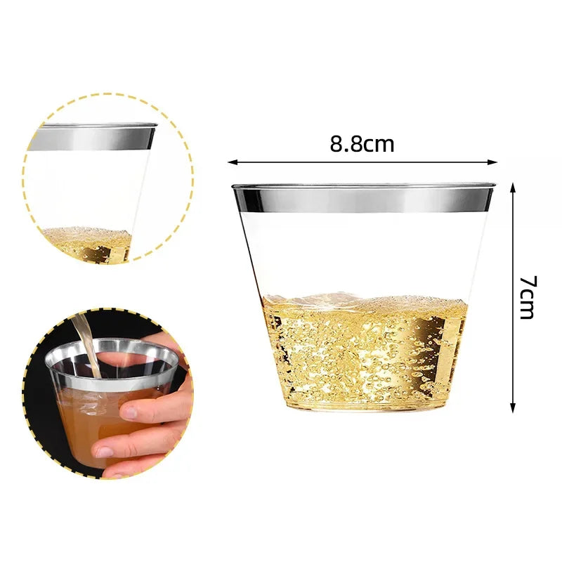25PCS Disposable Champagne Clear Plastic Cup Outdoor Picnic Cup Drinking Cup for Parties Birthdays Weddings Cocktail Party Oasis Select Silver 25pcs