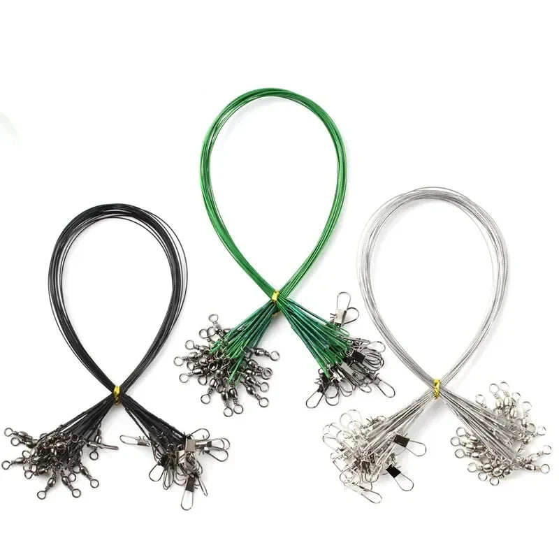 20/100PCS Anti Bite Steel Fishing Line Steel Wire Leader With Swivel Fishing Accessory Lead Core Leash Fishing Wire 15CM/25CM Oasis Select
