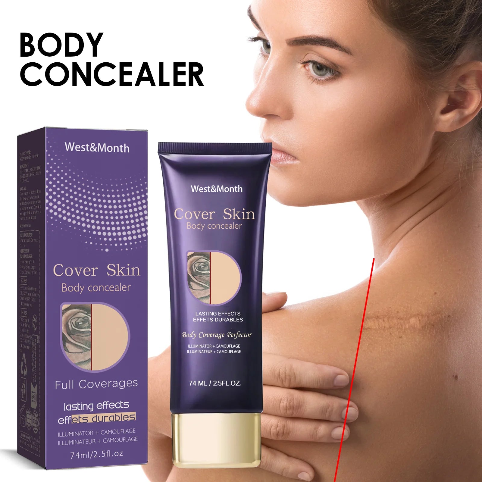 WEST MONTH 74ml Waterproof Tattoo Concealer Body Cover Cream Tattoo Concealer Cream Oasis Select