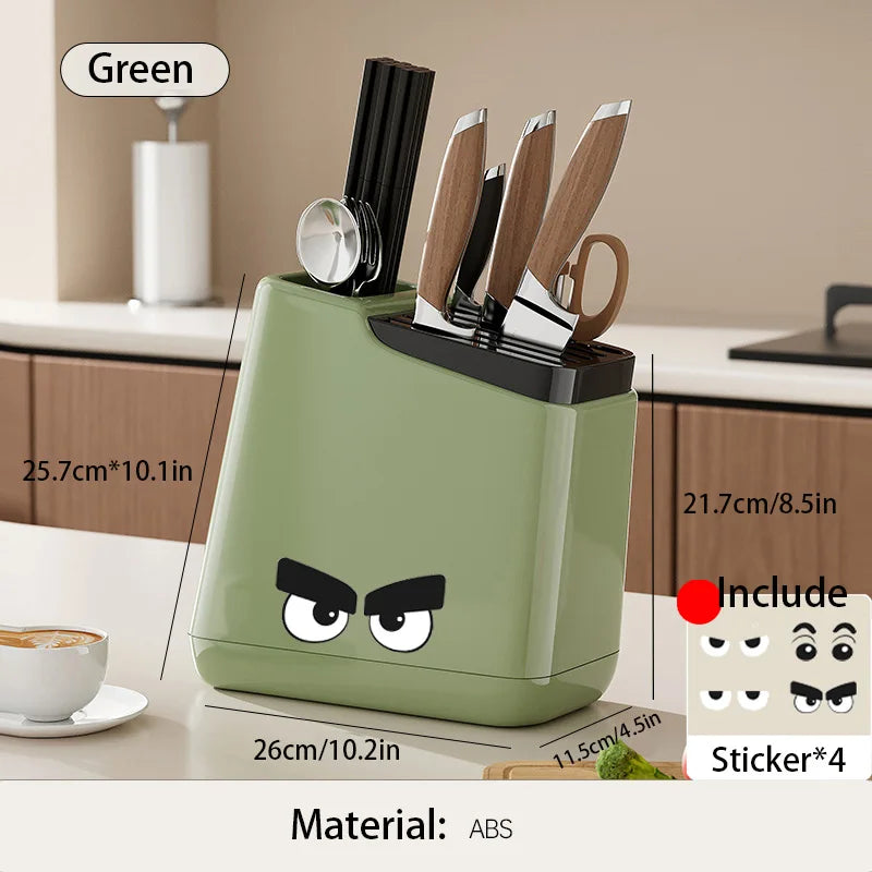 1pc Multi-function knife rack kitchen knives tableware drain storage household trapezoidal integrated plastic storage rack Oasis Select green
