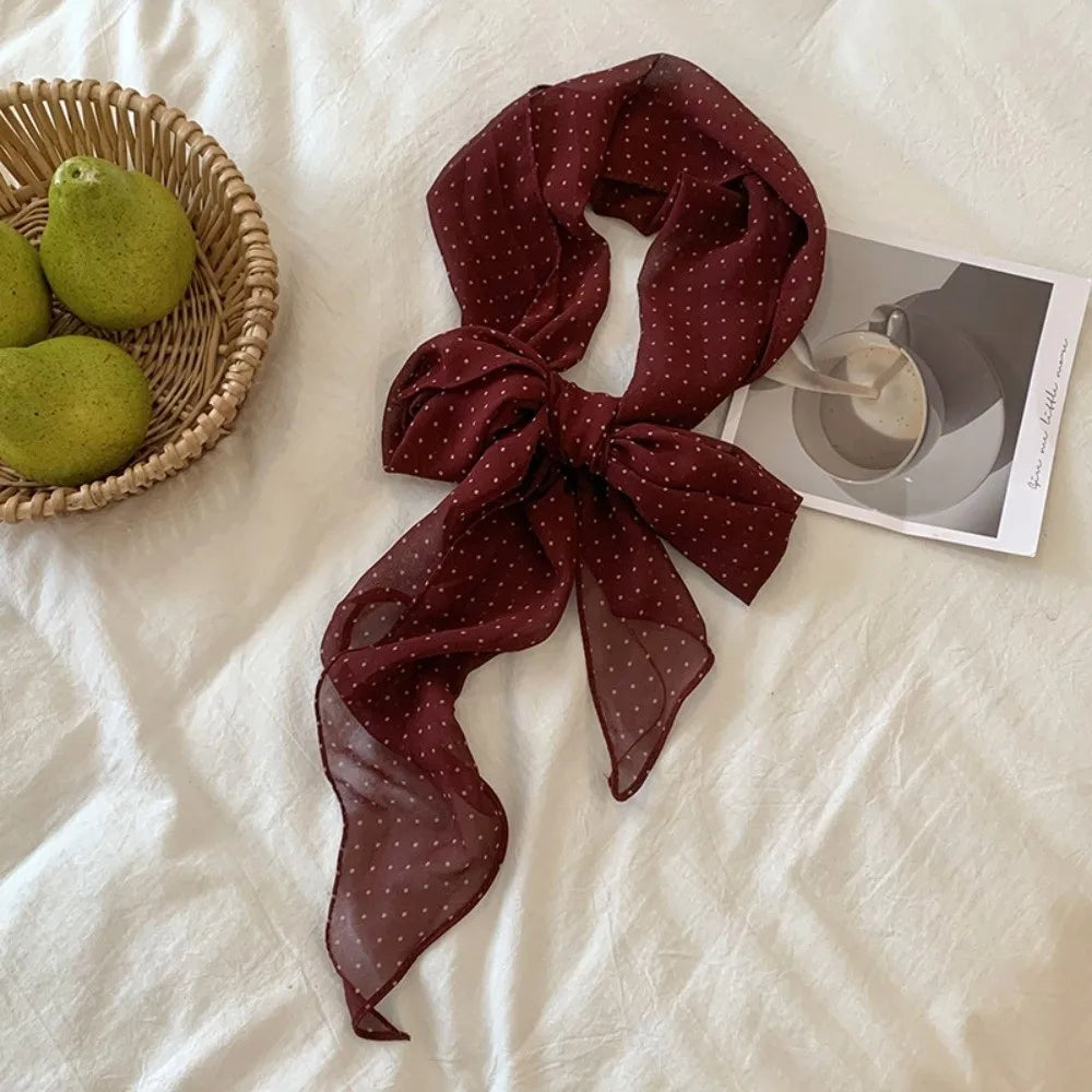 Fashion Headband Polka Dot Scarf Chiffon Multifunction Thin Head Scarf Polka Dots Long Scarves Women Oasis Select Wine Red