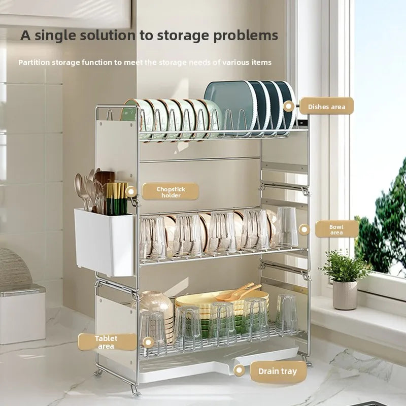 Stainless steel dish drain rack, stackable tableware rack by kitchen sink, narrow countertop, multi-functional cupboard Oasis Select