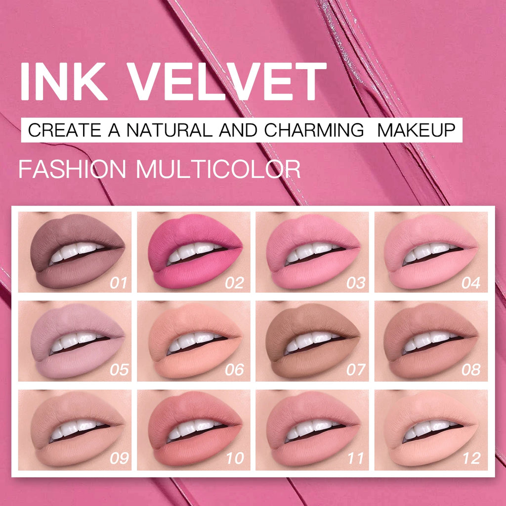 Febble 12-Color Matte Velvet Liquid Lipstick Set | Long-Lasting