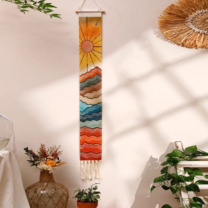 Handwoven Sun and Moon Cactus Tassel Tapestry Simple Studio Bedroom Living Room Background Wall Decoration Wall Decor Oasis Select M01590