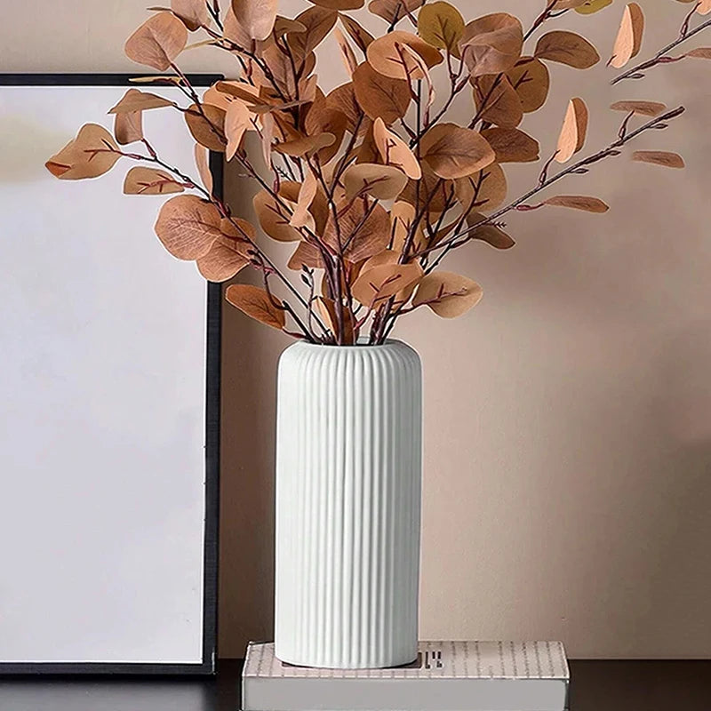 1pc Chic Striped Ceramic-Look Plastic Vase for Flowers - Durable, Easy-to-Place Decorative Floral Display Piece Oasis Select