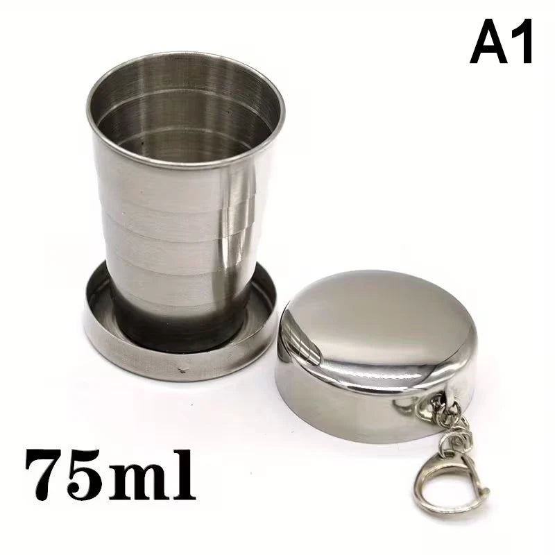 250ml Stainless Steel Keychain Water Cup with Retractable Teacups Portable Collapsible Outdoor Travel Camping Folding Cup Oasis Select A1