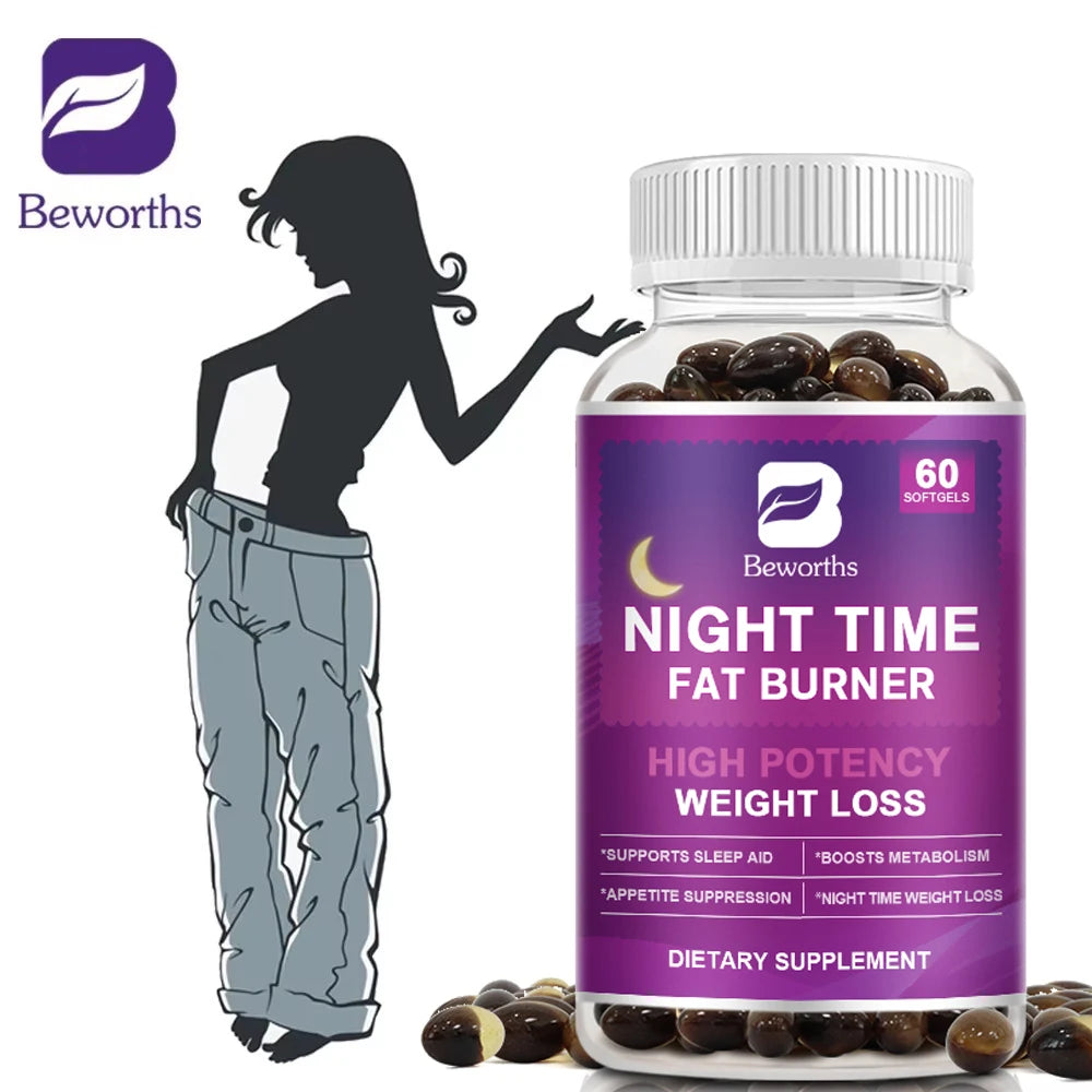 BEWORTHS 60PCS Night Time Fat Burnner Capsule for Women and Men Loss Weight Management Weight Slimming Tool Detox Burning Fat Oasis Select