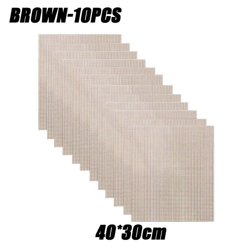 50PCS Non-Stick High Temperature Resistant BBQ Grid Pad Barbecue Mesh Reusable Easily Cleaned Cooking Pads Baking Grill Tool Oasis Select Brown-10PCS