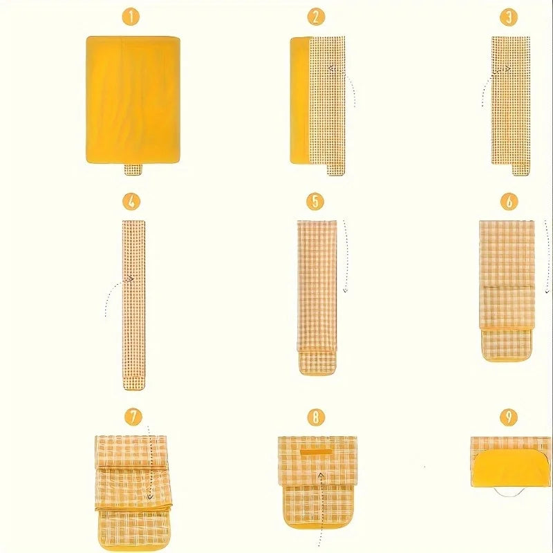 Sand Protection Picnic Blanket Yellow and White Checkered Design with Outdoor Picnic Mat Foldable Durable Non-Woven Fabric Oasis Select