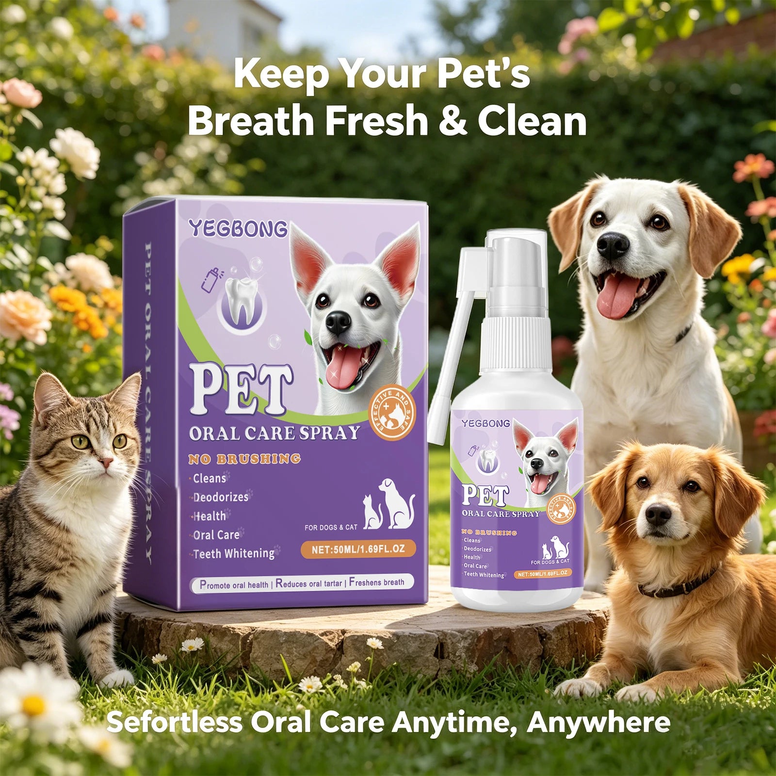 YEGBONG Pet Oral Spray 50ml for Dogs & Cats Bad Breath Treatment Teeth Cleaning Deodorant Dental Care Spray Pet Mouth Freshener Oasis Select