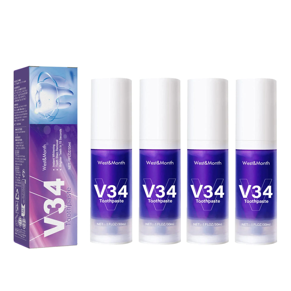 V34 Purple Toothpaste Cleaning Mousse Cleans Teeth, Protects Gums, Freshens Breath Oral Care Pump-Style Toothpaste Oasis Select 4pcs